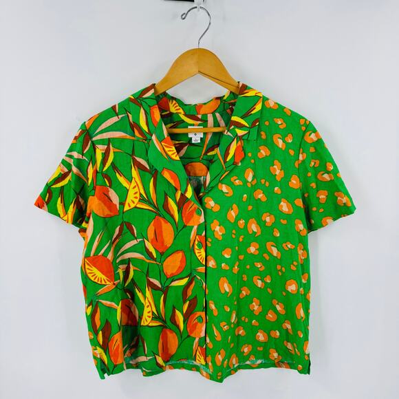 Tabitha Brown x Target Green Orange Linen Blend Button Shirt Blouse Size L - Picture 5 of 5